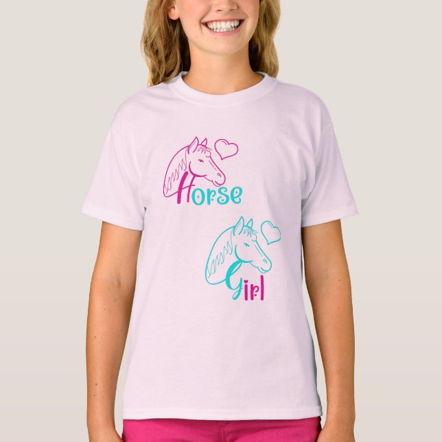 Horse Girl in Rosa and Turquise T Shirt (Framsida)