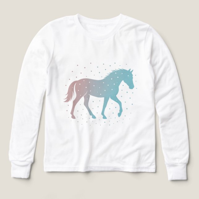 Horse Girl Long Sleeve Shirt – Winter Snow Horse T Shirt (Design framsida)