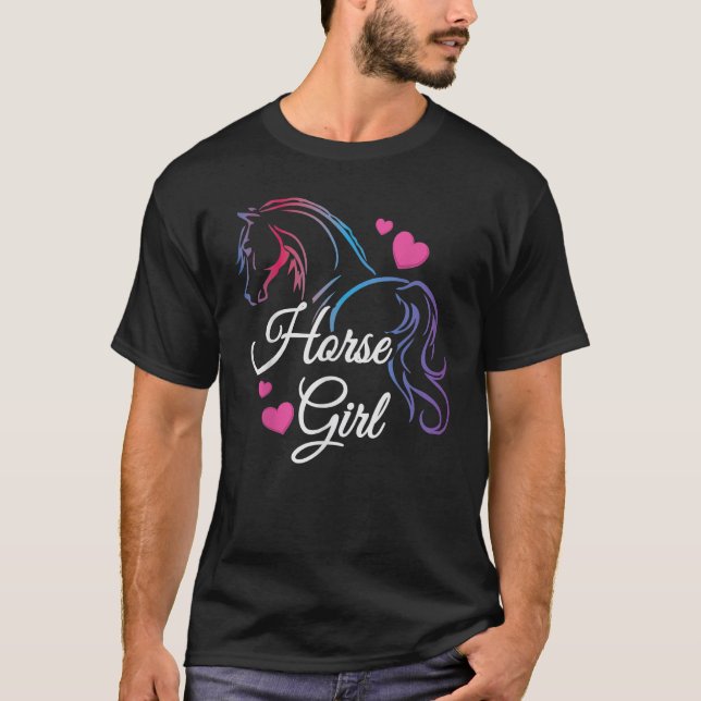 Horse Girl Pets Animals Fläkt Farm Domestic Cute F T Shirt (Framsida)