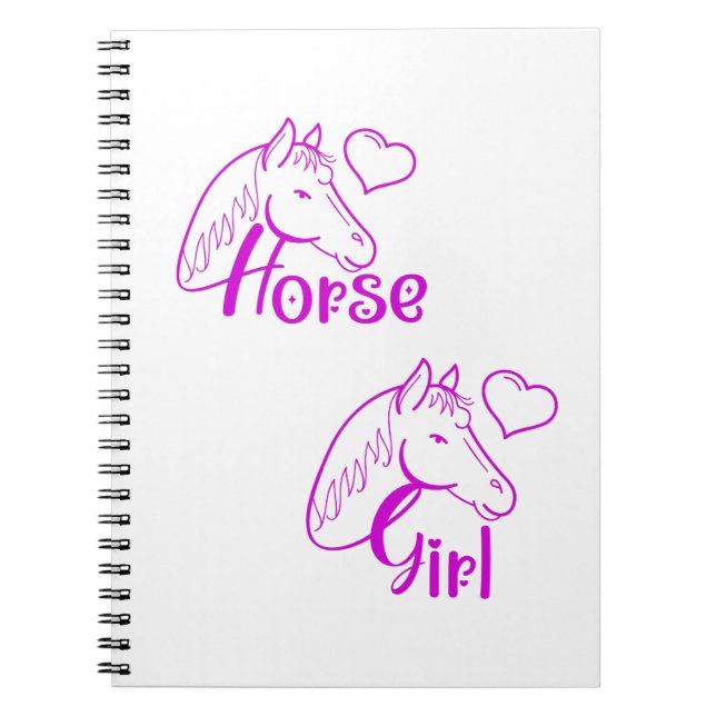 Horse Girl vid Lila med Horse Head Font Anteckningsbok (Framsidan)