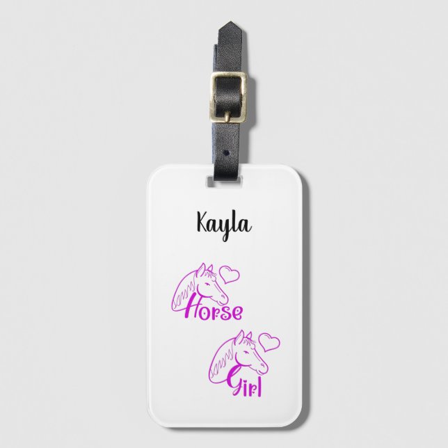 Horse Girl vid Lila med Horse Head Font Bagagebricka (Framsida vertikal)