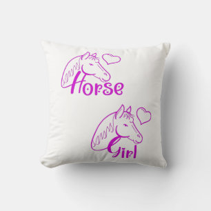 Horse Girl vid Lila med Horse Head Font Kudde