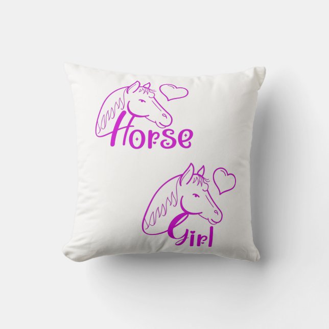 Horse Girl vid Lila med Horse Head Font Kudde (Framsida)