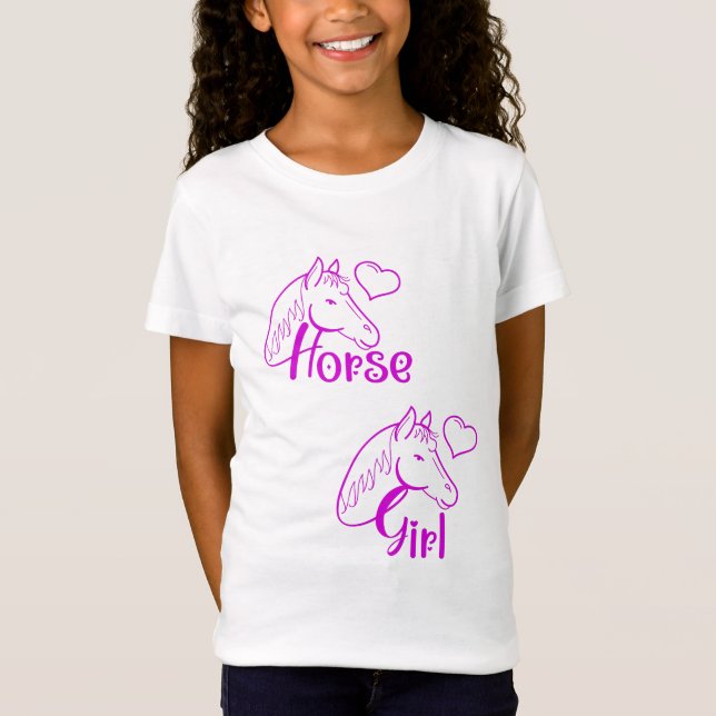 Horse Girl vid Lila med Horse Head Font T Shirt (Framsida)