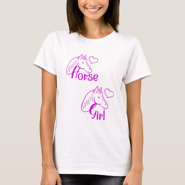 Horse Girl vid Lila med Horse Head Font T Shirt (Framsida)