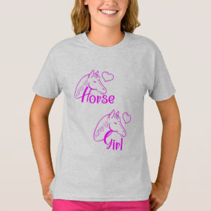 Horse Girl vid Lila med Horse Head Font T Shirt