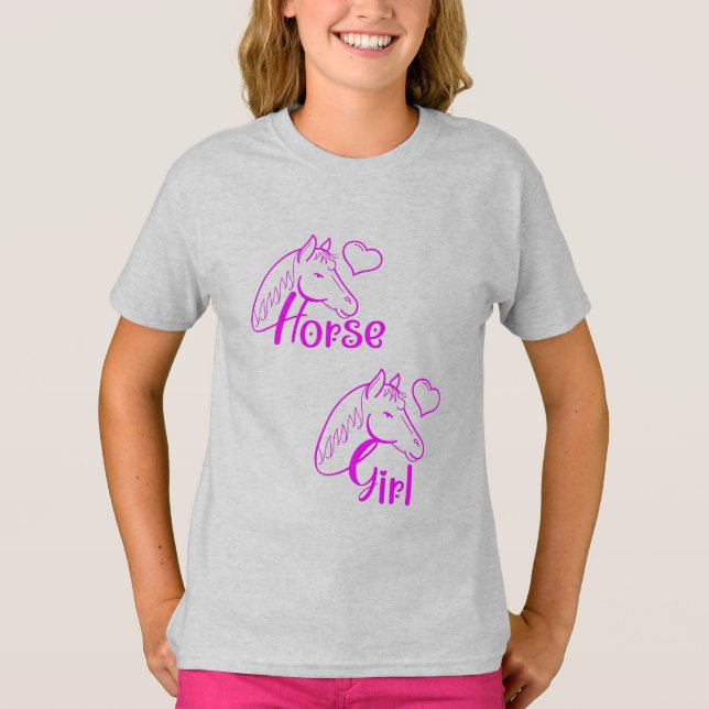 Horse Girl vid Lila med Horse Head Font T Shirt (Framsida)