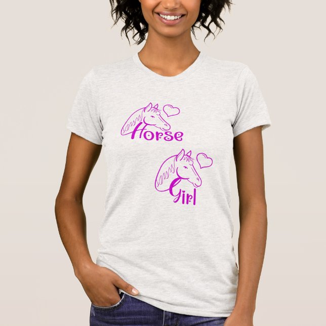 Horse Girl vid Lila med Horse Head Font T Shirt (Framsida)