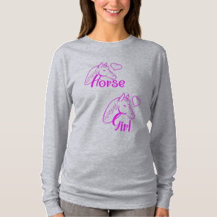 Horse Girl vid Lila med Horse Head Font T Shirt