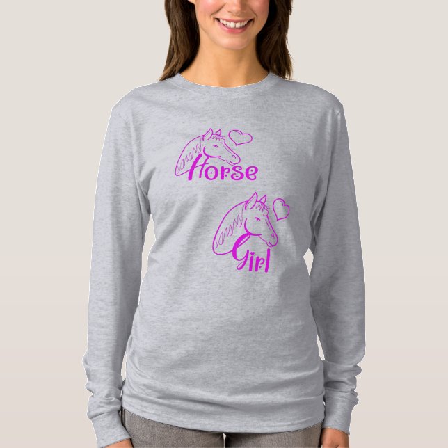 Horse Girl vid Lila med Horse Head Font T Shirt (Framsida)