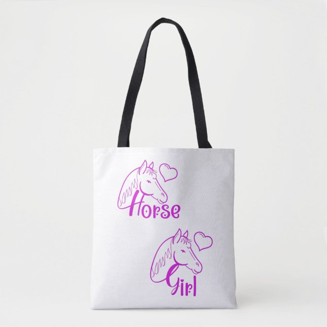 Horse Girl vid Lila med Horse Head Font Tygkasse (Framsida)