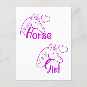 Horse Girl vid Lila med Horse Head Font Vykort