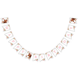 Horse Grattis på födelsedagen Girl Rosa Blommigt S Vimplar