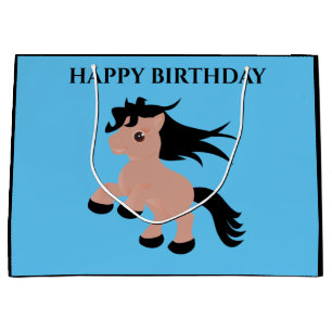 Horse Grattis på födelsedagen presentsäck i blått.