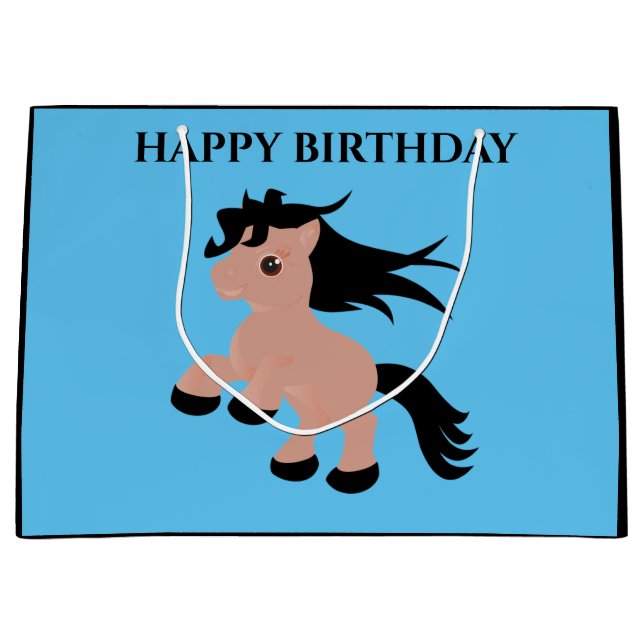 Horse Grattis på födelsedagen presentsäck i blått. (Framsidan)