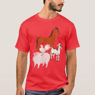 Horse Gris Hen Goat Animals Farmer Ranch Livestock T Shirt