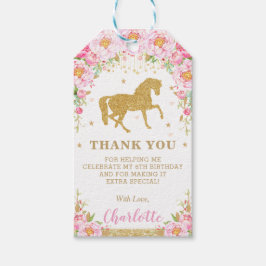 Horse Guld Rosa Blommigt Birthday Favor Tack Presentetikett