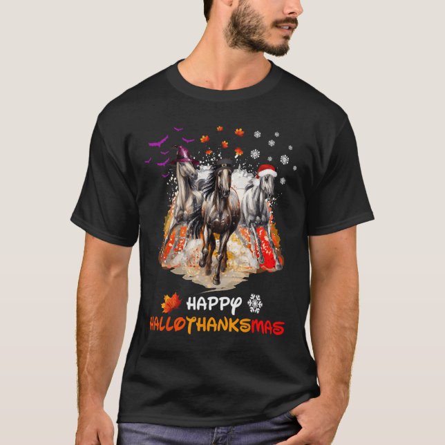 Horse Halloween And Merry Christmas Happy Hallotha T Shirt (Framsida)