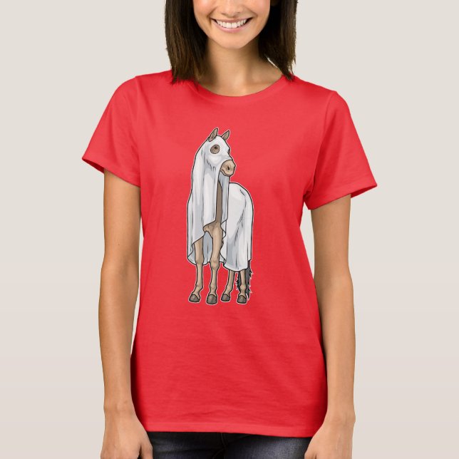 Horse Halloween Ghost T Shirt (Framsida)