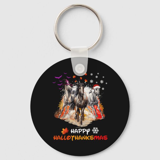 Horse Halloween och God jul Lycklig Hallotha Nyckelring (Framsida)