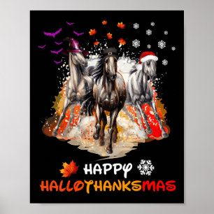 Horse Halloween och God jul Lycklig Hallotha Poster