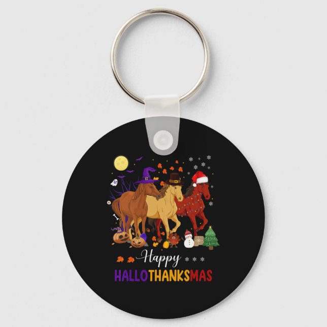 Horse Halloween Thanksgiving Christmas Happy Hallo Nyckelring (Framsida)