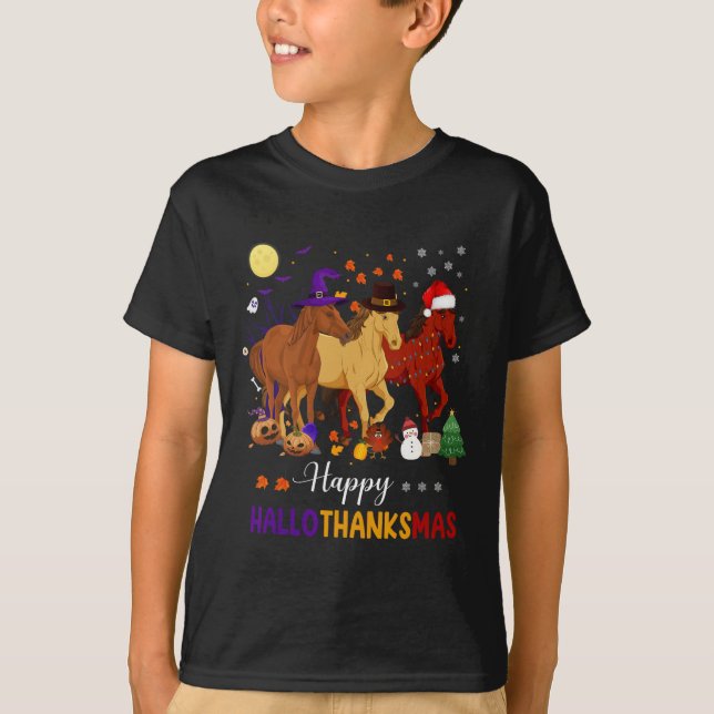 Horse Halloween Thanksgiving Christmas Happy Hallo T Shirt (Framsida)