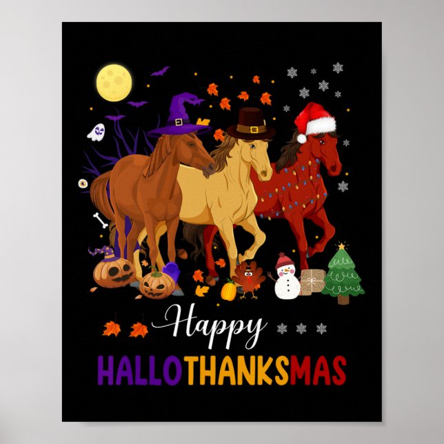 Horse Halloween Thanksgiving jul Lycklig Hallo Poster (Framsidan)