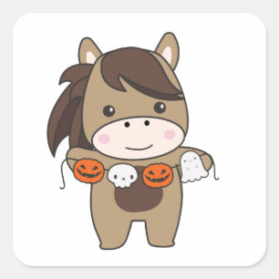 Horse Happy halloween Pumpkin Fladdermus Costume S Fyrkantigt Klistermärke
