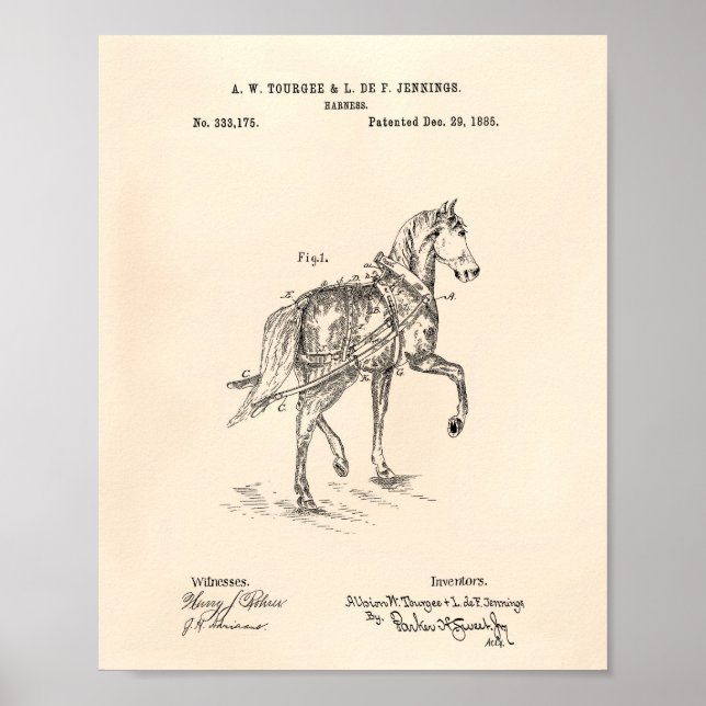 Horse Harness 1885 Patent Art Old Peper Poster (Framsidan)