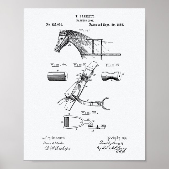 Horse Harness Loop 1885 Patent Art White Papper Poster (Framsidan)