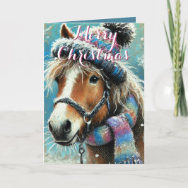 Horse Hat Scarf Snöflingor Personlig jul Kort