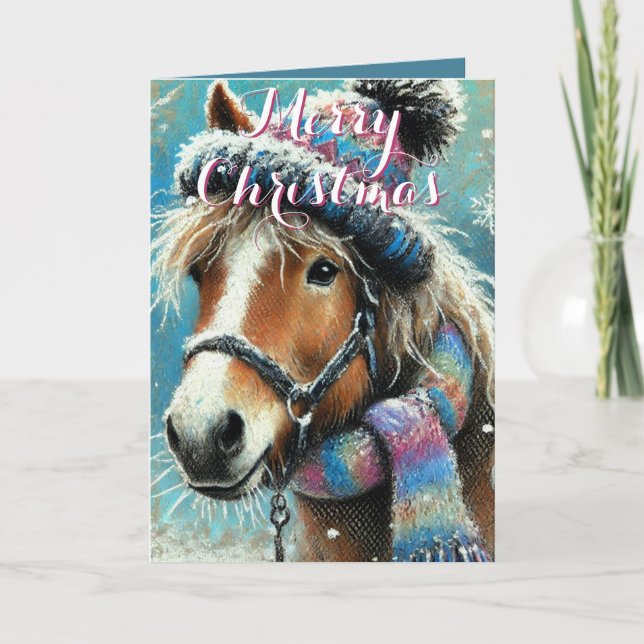 Horse Hat Scarf Snöflingor Personlig jul Kort (Framsida)