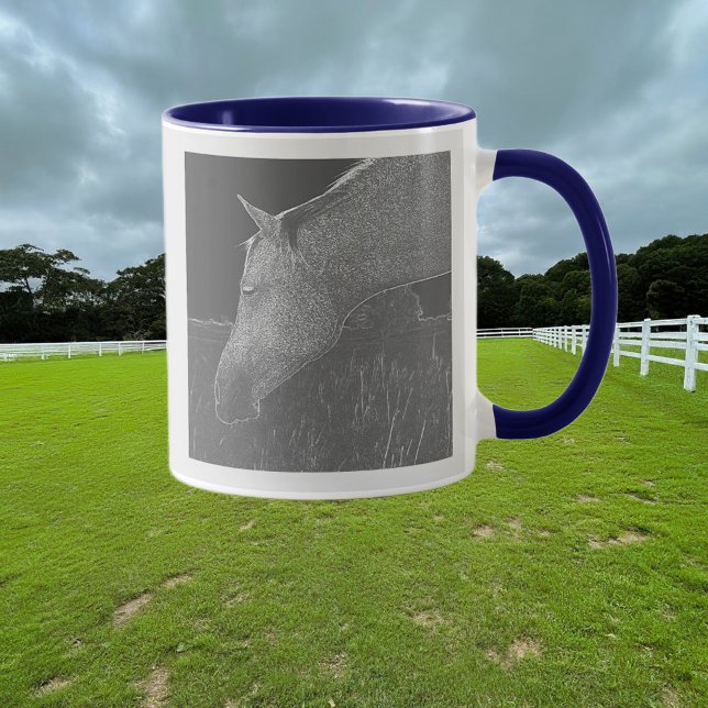 Horse Head Black and White Profile Porträtt Art Mugg (Skapare uppladdad)