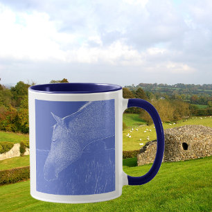 Horse Head Blue and White Art Profile Porträtt Mugg