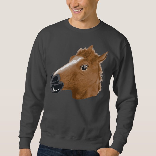 Horse Head Creepy Mask Lång Ärmad Tröja (Framsida)