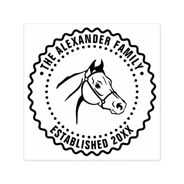 Horse Head Line Art FF Family Name Date Estd Självfärgande Stämpel (Design)