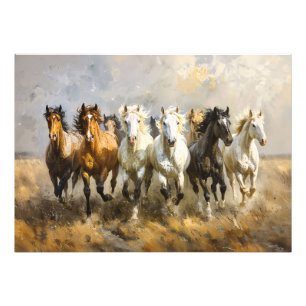 Horse Herd Galloping Mustang Painting Decoupage Fototryck