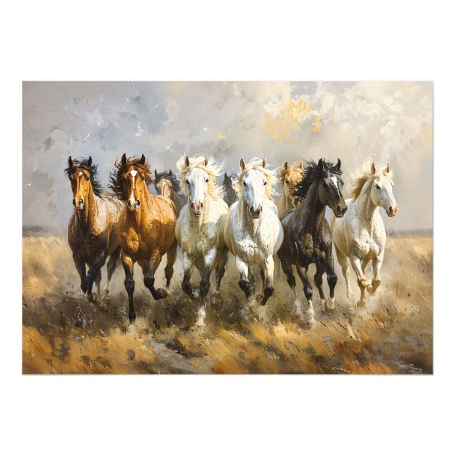 Horse Herd Galloping Mustang Painting Decoupage Fototryck (Framsidan)