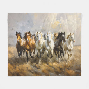 Horse Herd Galloping Mustang Painting Fleecefilt