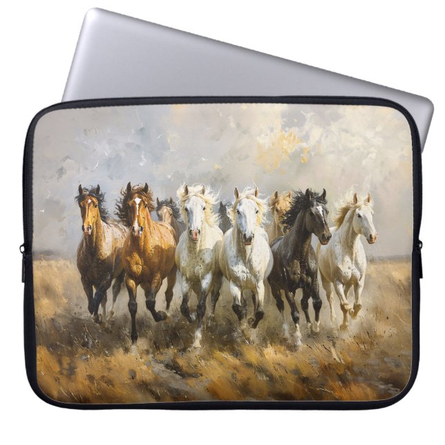 Horse Herd Galloping Mustang Painting Laptop Fodral (Framsidan)