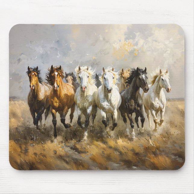 Horse Herd Galloping Mustang Painting Musmatta (Framsidan)