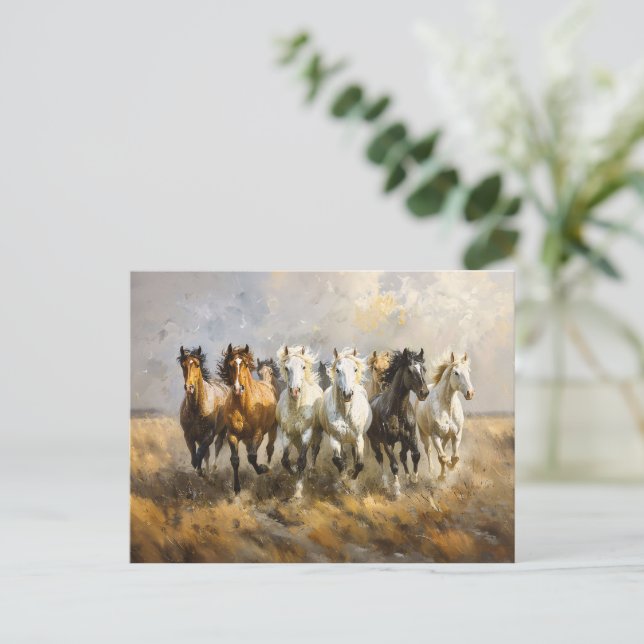 Horse Herd Galloping Mustang Painting Vykort (Stående Fram)