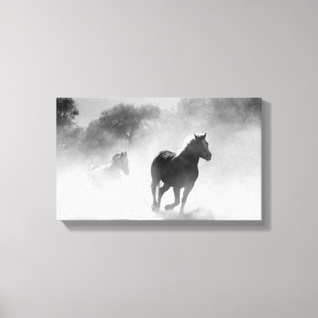 Horse Herd | Svartvit Canvastryck (Framsida)