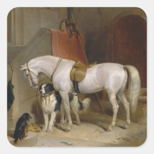 Horse hund Favorites målar konst Landseer Properti Fyrkantigt Klistermärke