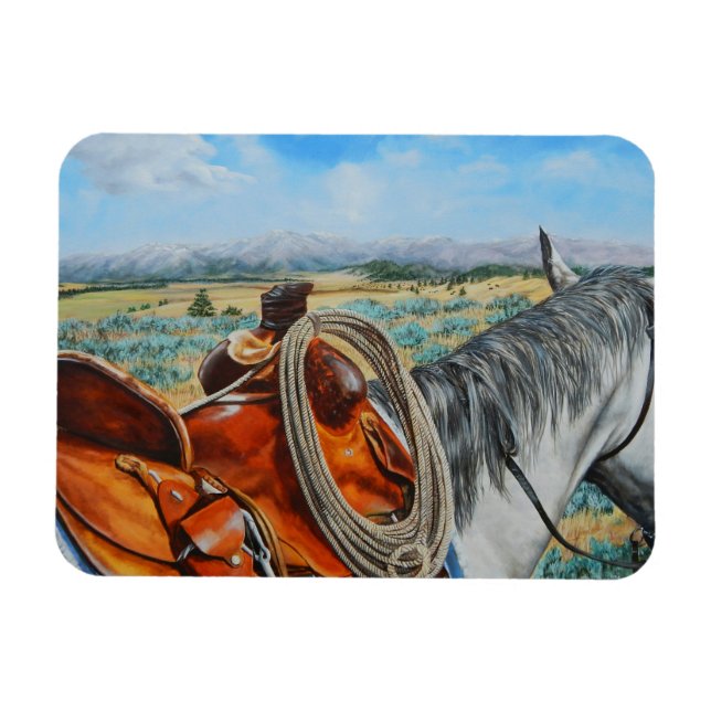 Horse i sorgen av Crazy Woman Mountains Montana Magnet (Horisontell)