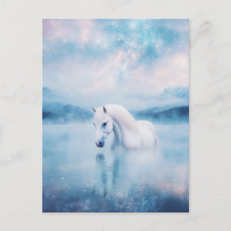 Horse in Misty Mountain Lake with Starry Sky Vykort