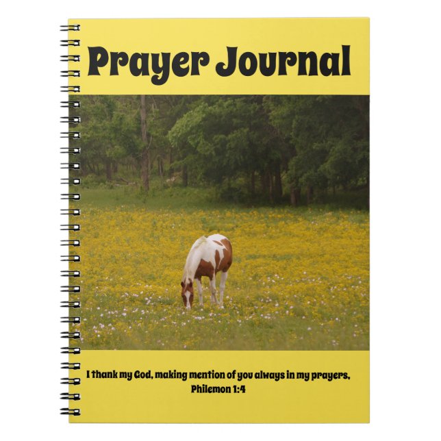 Horse in Pasture of Wildblommor Prayer Journal Anteckningsbok (Framsidan)