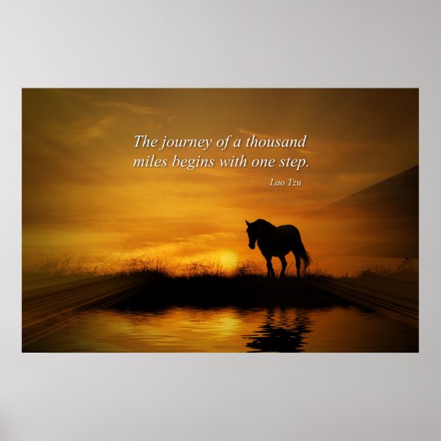 Horse Inspirational Lao Tzu Journey 1000 Miles Poster (Framsidan)