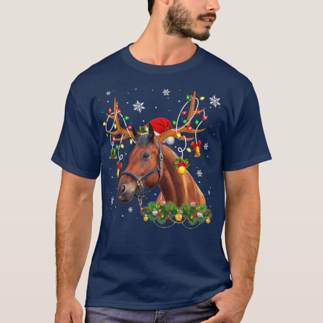 Horse jul Ljus Horse Julafton T Shirt (Framsida)
